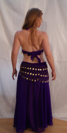 2-piece Bra ( S, M, L, XL) and belt (XL, XXL, XXXL) set of PURPLE velvet, GOLDEN coins decorated