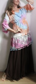 Short dress, tunic, long blouse, Boho style, lace and embroidery decorated, pastel colored BLUE, PINK and ORANGE - fits S, M, L, Small, Medium and Large