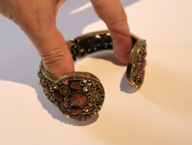 Small Medium - Filigree crystal deco GOLDEN BROWN Glitter hinge bracelet -  Bracelet charnière BRUN DORÉ étincelant