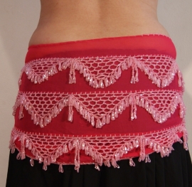 Crocheted beaded hipbelt handycraft from Egypt PINK, SOFT PINK decorated