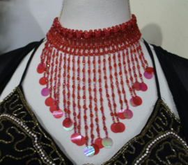 Indigenous Beaded Tribal fusion necklace BLACK RED WHITE, Tribal pattern