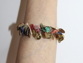 MULTICOLOR Armband / Enkelbandje met muntjes in GOUD kleur - Small 23,6 cm - MULTICOLORED Anklet / Bracelet, GOLDEN coins decorated