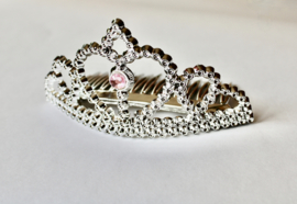 Mini tiara prinsessen kroontje kammetje ZILVERkleur - 10 cm breed