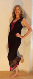 M L XL - 2-piece : transparent crocheted dress  VERY DARK DEEP BROWN, FUCHSIA PINK + matching under dress