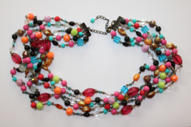 MULTICOLOR beaded necklace, composed with 5 rows of beads on chains.