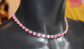 Necklace strass only BRIGHT PINK, inlayed in silver - Collier strass ROSE CLAIR