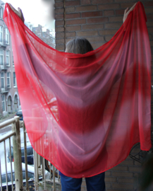 1001 Night harem veil, 2-pce set: Bicolor rectangle veil chiffon gradient from RED to soft red + COPPER-GOLDEN headband