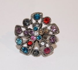 Ring met glinstersteentjes "Rozet 1 " multicolor - one size