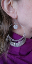 XL 5 cm diameter - Earrings with coins SILVER colored big circles - Boucles d'oreilles cercles aux sequins ARGENTÉ