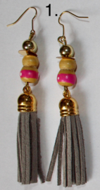 Tassel Earrings TURQUOISE, NAVY BLUE, OFF WHITE, BEIGE with Kachina doll for Good Luck