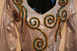 one size - Shiny top SILVER decorated with BLUE-GREEN beads and sequins