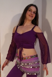 Crop top PURPLE - Top manches voilées de danse orientale VIOLET