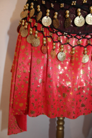 5-9 year old - Pointed Party skirt with moons, stars, trees and spirals,  for girls BRIGHT RED GOLD