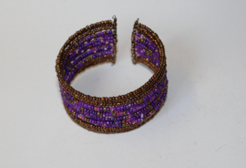 Ibiza hippy chick beaded bracelet with color mix PURPLE or RED, BRASS color rimmed