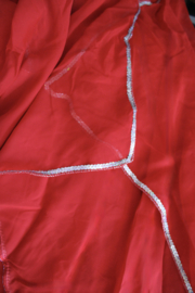Rok orientaals tulpmodel ROOD, ZILVER afgeboord met pailletten - XS, S, M - Skirt oriental tulip RED, SILVER sequin rimmed