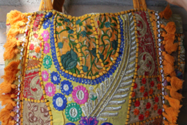 Tote Bag Banjari Indian Bohemian Hippy Bag OCHER ORANGE MULTICOLORED with tassels and beads - Sac Bohémien Banjari Indien ORANGE MULTICOLORE unique