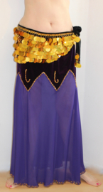 M Medium L Large - PURPLE Skirt with velvet hips and transparent chiffon leg part decorated with golden beads and sequins - Jupe de danse orientale velours / chiffon