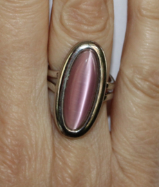 ZILVEREN ring met ROZE katoog steen - maat 53/54, diameter 17,5 mm