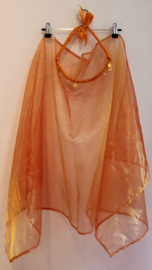 1001 Nacht organza ORANJE GOUDEN Haremsluier met prachtige glans + bijpassend hoofdbandje -