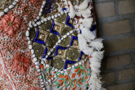 Patchwork Banjara Boho India hippie tas tote bag WIT11 GOUD FLUO ORANJE parels bloemen met kwastjes en kraaltjes