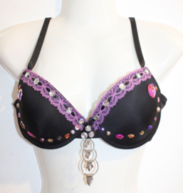 B, C 78-85 - BLACK bra, GOLDEN MULTICOLORED glitter stones and diamanté decorated "Milky Way"