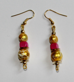 Lichtgewicht oorbellen met sierkralen FUCHSIA GOUD - meisjes / dames