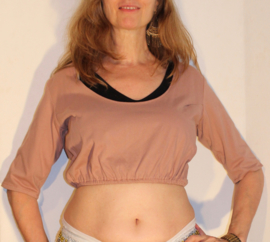 Bloesje / choli-top AARDE BEIGE / LICHT BRUIN / MOCCA kleur met elastiek onder de buste en 1/2 lange mouwen katoen - L  Large XL 