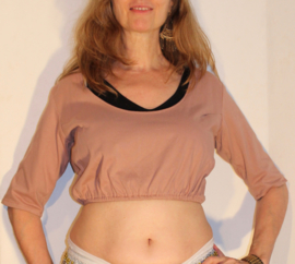 L  Large XL - choli-top / blouse 1/2 long sleeves EARTH BEIGE / LIGHT BROWN / MOCA BROWN cotton with elastic underbuste