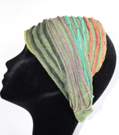 Bohemian hippy chick bandana headband hair band in shades of GREEN and ORANGE.