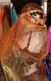 1001 Nacht organza ORANJE GOUDEN Haremsluier met prachtige glans + bijpassend hoofdbandje -