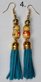 Tassel Earrings TURQUOISE, NAVY BLUE, OFF WHITE, BEIGE with Kachina doll for Good Luck