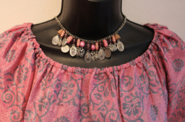 ROZE zijden crop top bloesje met smock elastiek onder de buste 
