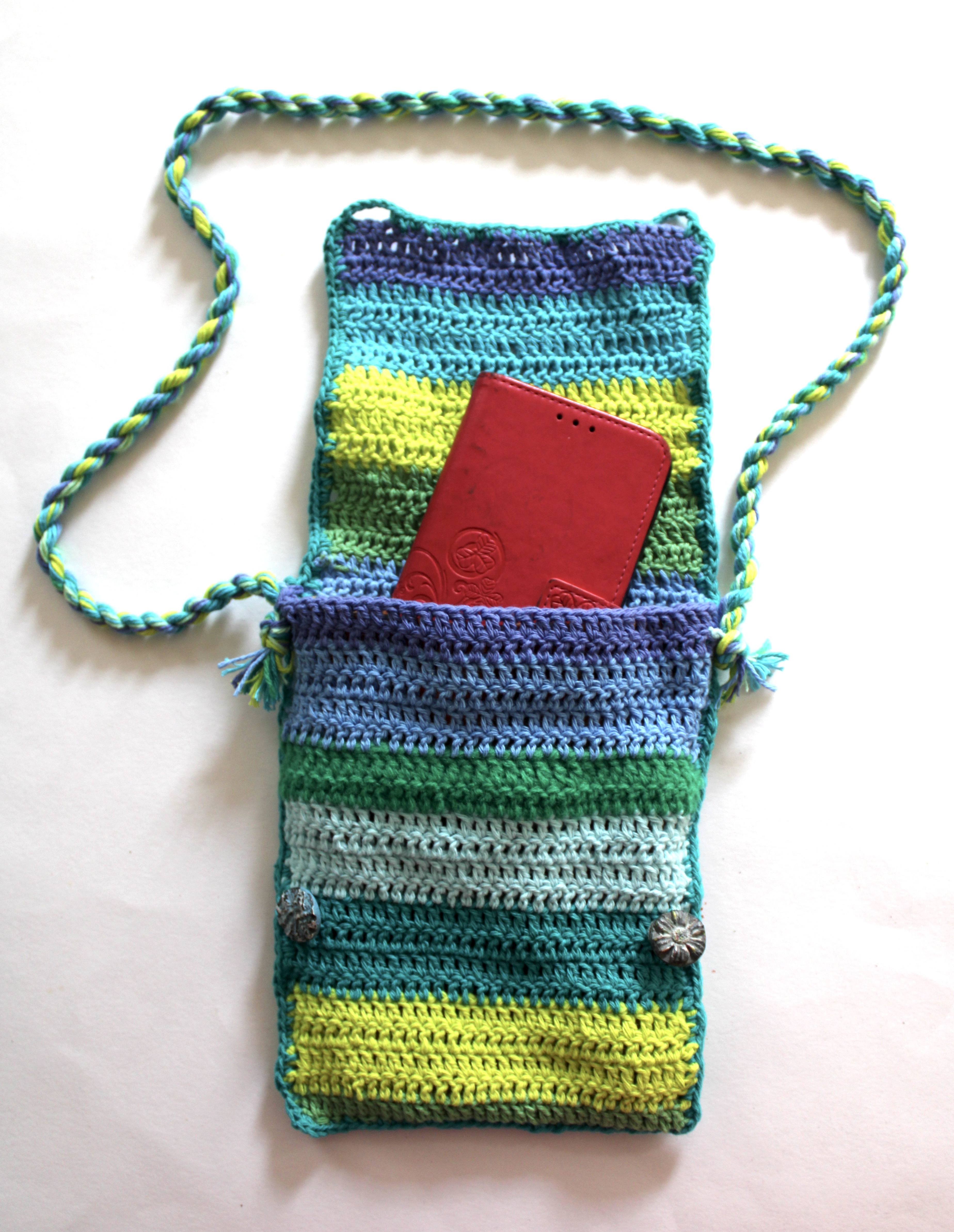 Gehaakt handtasje, schoudertasje, Boho hippie chic festivaltasje, party purse, (fluo) groen, in tinten van groen, blauw en turquoise