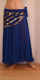 Cirkelrok chiffon met golvende zoom KONINGS BLAUW - 1 laag afgeboord met gouden kralen en pailletten 87 cm Lengte - S M L XL