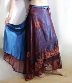 2-lagen omslagrok uit India, BORDEAUX BLAUW, Bollywood hippie chique stijl - one size fits S, M, L, XL, XXL