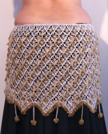 Volledig Gehaakte kralengordel WIT met GOUDEN kraaltjes, Egypte  - L, XL