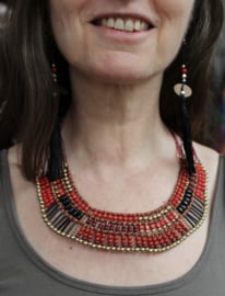 Farao1 halsketting Farao stijl : kraaltjes halssnoer ROOD, ZWART, GOUD - Pharaonic jewel, beaded necklace,  RED, BLACK, GOLDEN Farao1