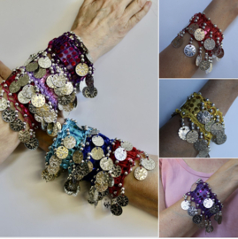 Small Medium  - SILVER Coins bracelet glitter RED, BLUE, FUCHSIA, PINK, GOLD, BLACK, PURPLE, TURQUOISE, WHITE - Bracelet aux perles et sequins