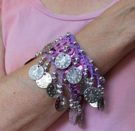 Small Medium  - SILVER Coins bracelet glitter RED, BLUE, FUCHSIA, PINK, GOLD, BLACK, PURPLE, TURQUOISE, WHITE - Bracelet aux perles et sequins