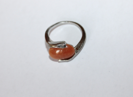 ZILVEREN ring met (LICHT)BRUINE kwarts steen - diameter 17,5 mm - ringmaat 55