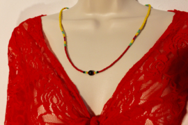 beaded Hippy necklace "Jamaica" Reggae colors GREEN, RED, YELLOW and 1 BLACK bead