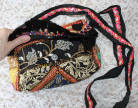 23cm x 13 cm x 6cm - One of a kind Bohemian hippy chic purse patchwork BLACK  RED GOLD INDIGO - Sac Bohème ethnique