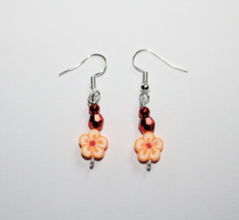 Lightweight ORANGE RED flower earrings for ladies / girls