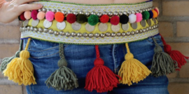 Tr3 - Tribal Fusion hipbelt with authentic coins, tassels, pom poms, studs
