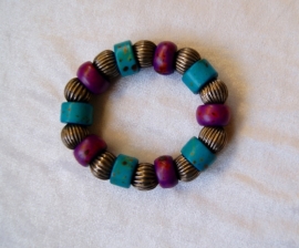 Bohemian Ibiza big beads bracelet TURQUOISE PURPLE SILVER color