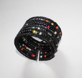 one size - Beaded bracelet Ibiza Hippy Chic style BLACK MULTICOLOR