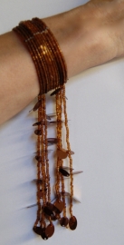 one size - Beaded bracelet BRASS BROWN with beaded fringe
