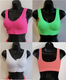 Fitness stretch topje met vulling AQUA, BEIGE, PAARS, FUCHSIA, FLUO ROSE, FELGROEN, WIT - S/M - L/XL