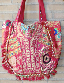 One of a kind Richely embroidered, Bohemian Bag FUCHSIA1 GOLD embroidered