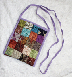 LILAC PURPLE, soft multicolored Bohemian party purse,  festival purse, squares decorated - 23 cm x 17 cm